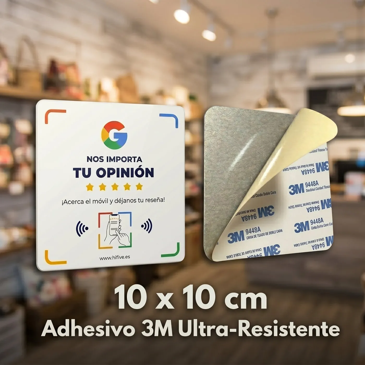 Placa de 10 × 10 cm con adhesivo 3M por detrás